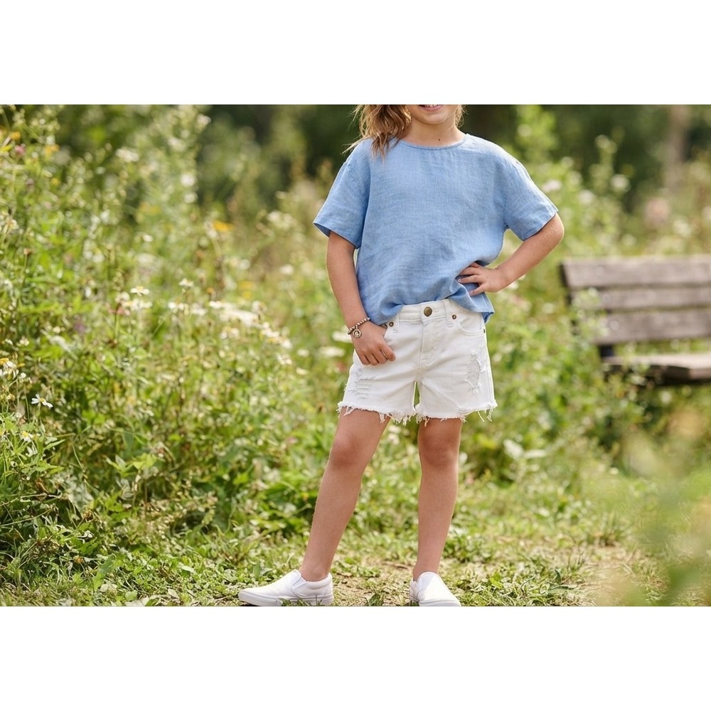 Tractr Girls White Distressed Denim Cutoff Shorts Size 12 Frayed Hem Stretch